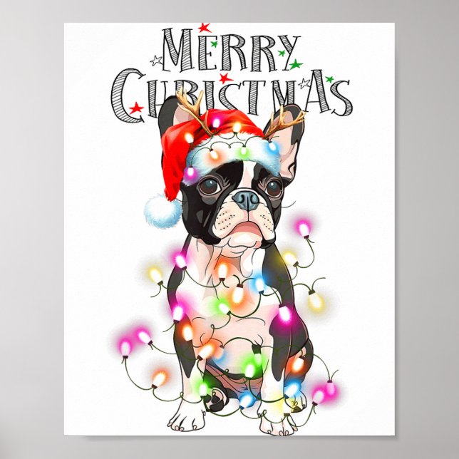 Póster Boston Terrier Christmas Lights Xmas Dog  (Frente)