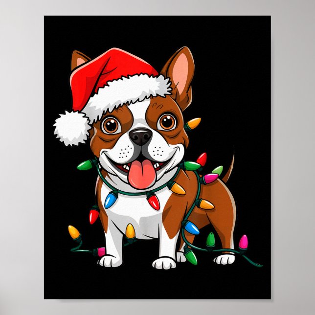 Póster Boston Terrier Christmas Lights Xmas Dogs Men Wome (Frente)
