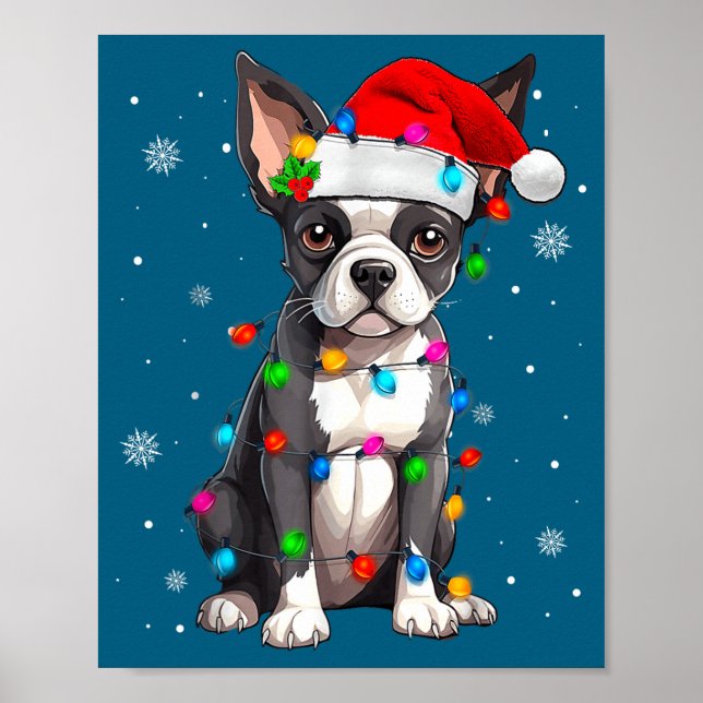 Póster Boston Terrier Christmas Santa Hat  (Frente)