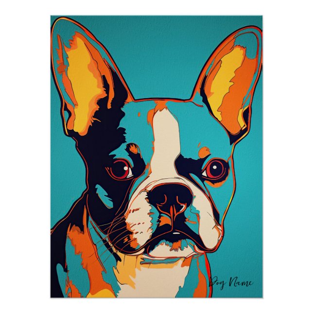 Póster Boston Terrier Dog 003 - Bruno Pokopen (Anverso)