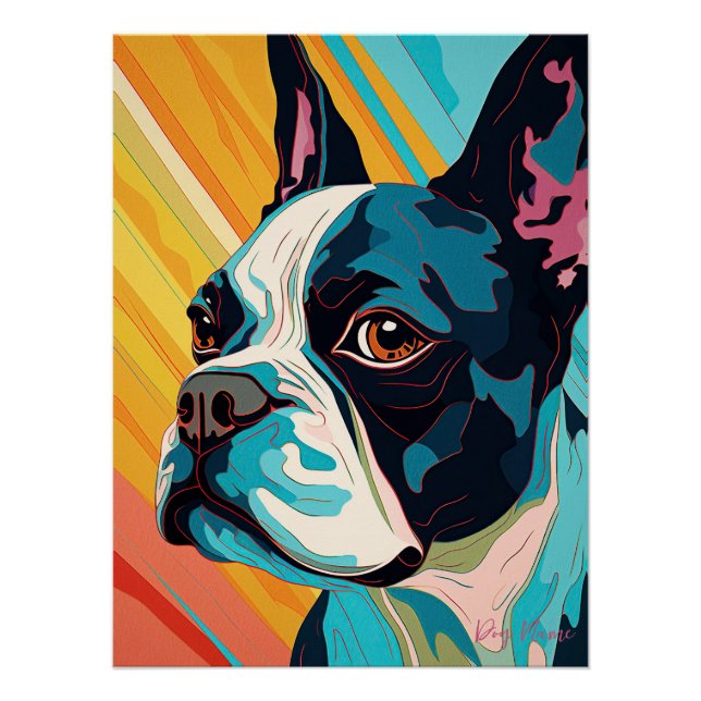 Póster Boston Terrier Dog 004 - Bruno Pokopen (Anverso)