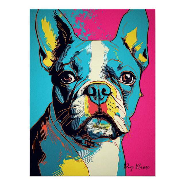 Póster Boston Terrier Dog 005 - Bruno Pokopen (Anverso)
