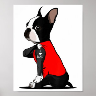 Póster Boston Terrier Dog Tattoo I Love Dad Funny Family
