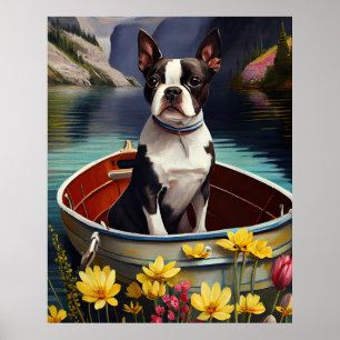 Póster Boston Terrier en un remo: Una aventura escénica