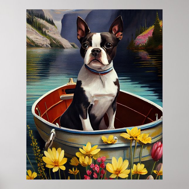 Póster Boston Terrier en un remo: Una aventura escénica (Frente)