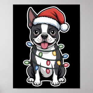 Póster Boston Terrier Envuelto En Luces De Navidades