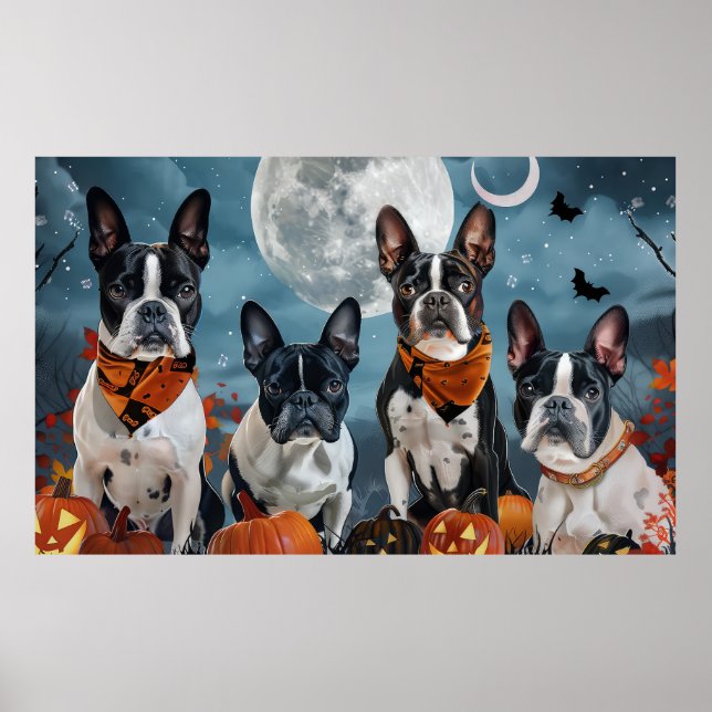 Póster boston terrier Halloween Spooky (Frente)