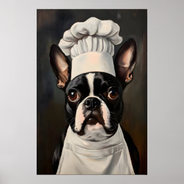 Póster Boston Terrier In Chefs Hat Poster, Pet Art