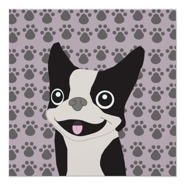 Póster Boston Terrier, lavanda púrpura (Anverso)