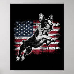 Póster Boston Terrier Perro Bandera Americana 4 De Julio