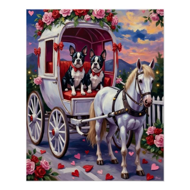 Póster Boston Terrier Perro Día de San Valentín (Anverso)
