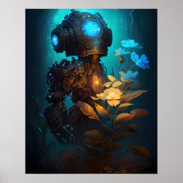 Póster Bot y flores de ojos azules