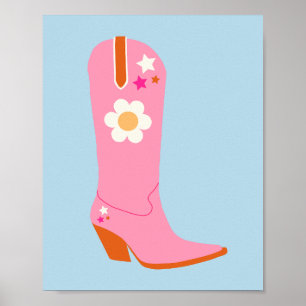Póster Bota De Cowboy 02 Boots Preppy Rosa Y Azul