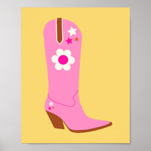 Póster Bota De Cowboy 05 Boots De Cowgirl Rosa Y Amarillo