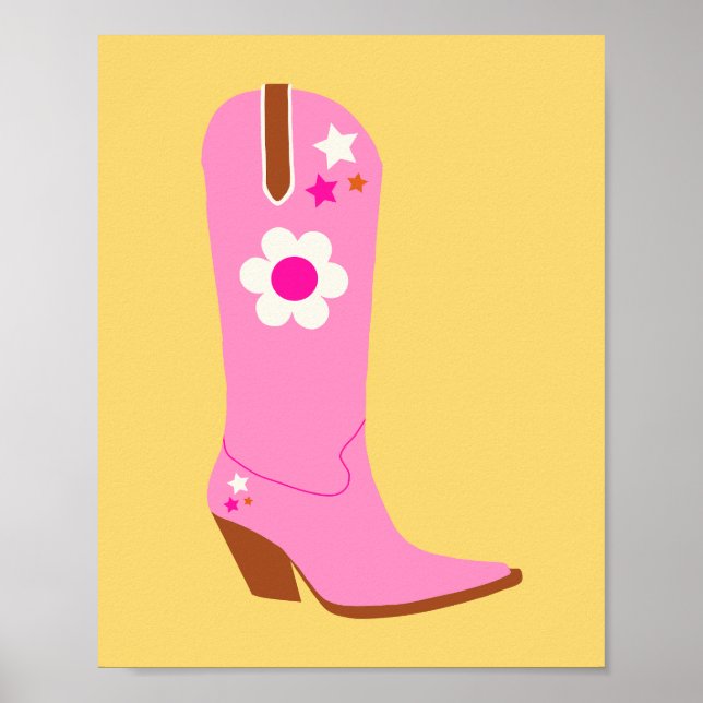 Póster Bota De Cowboy 05 Boots De Cowgirl Rosa Y Amarillo (Frente)