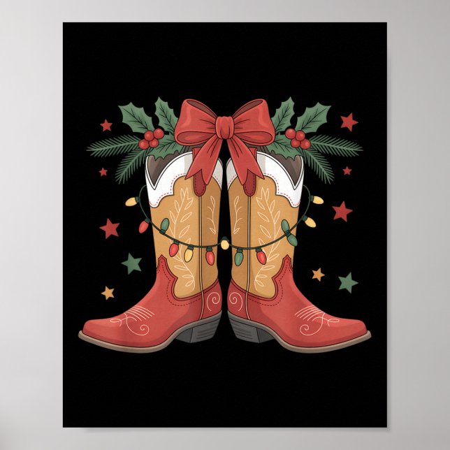 Póster Bota de vaca Bota Navidades occidentales iluminan  (Frente)
