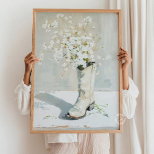 Póster Bota de vaca con pintura de flores