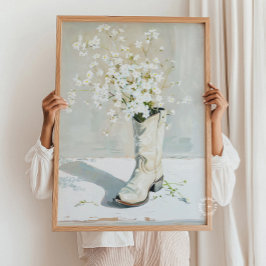 Póster Bota de vaca con pintura de flores