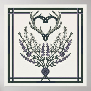 Póster Botanica de ramo de lavanda vintage y cuernos de c