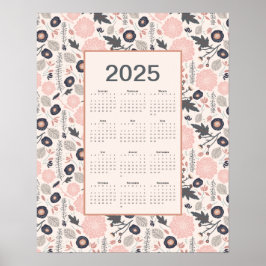 Póster Botánica rosa de Año Completo 2025