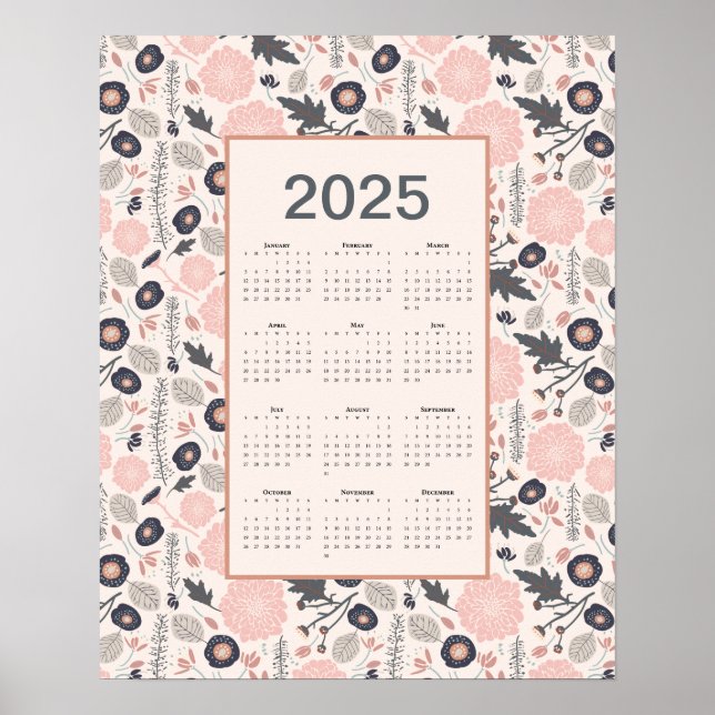 Póster Botánica rosa de Año Completo 2025 (Frente)
