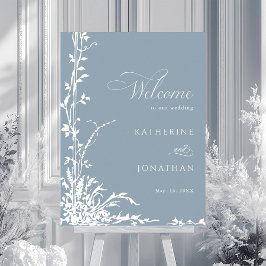Póster Botanical Arch Garden Dusty Blue Wedding Welcome