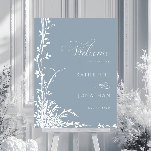 Póster Botanical Arch Garden Dusty Blue Wedding Welcome (Subido por el creador)
