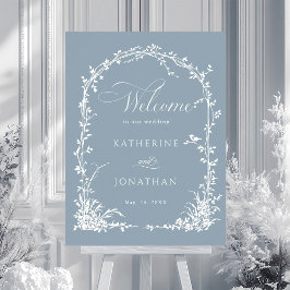 Póster Botanical Arch Garden Wedding Dusty Blue Welcome 