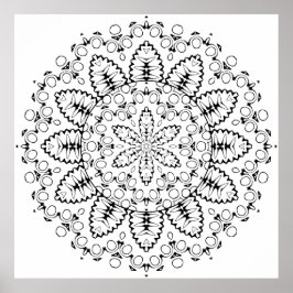 Póster Botanical Burst Mandala with Petal Ring Design