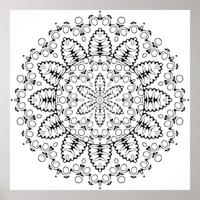 Póster Botanical Burst Mandala with Petal Ring Design (Frente)