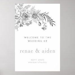 Póster Botanical floral wedding welcome sign, wedding
