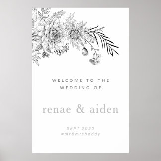 Póster Botanical floral wedding welcome sign, wedding