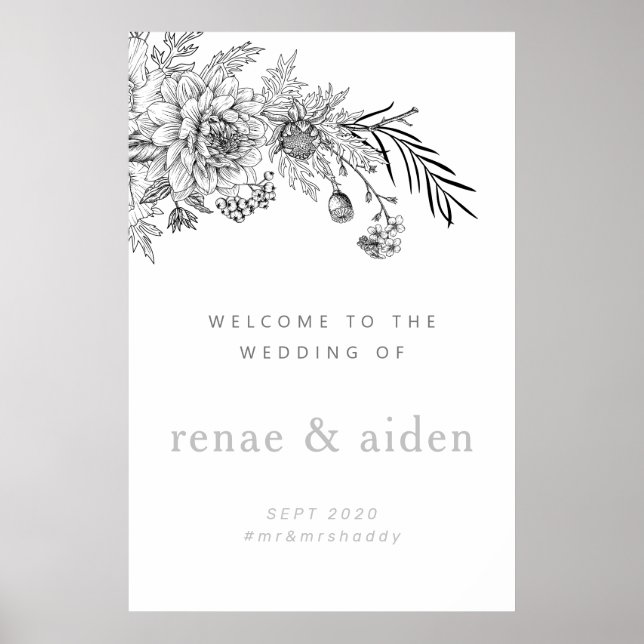 Póster Botanical floral wedding welcome sign, wedding (Frente)