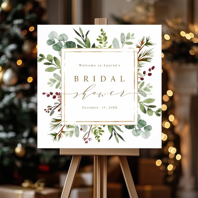 Póster Botanical Greenery Christmas Bridal Shower Welcome (Subido por el creador)
