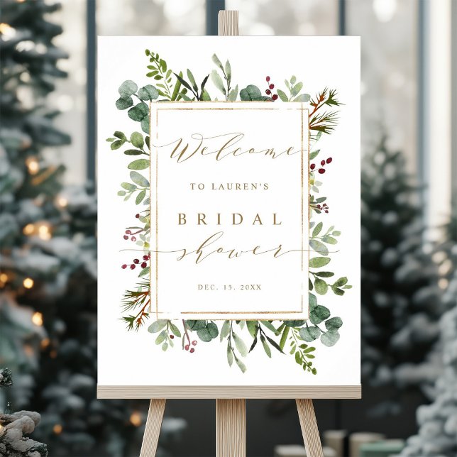 Póster Botanical Greenery Christmas Bridal Shower Welcome (Subido por el creador)