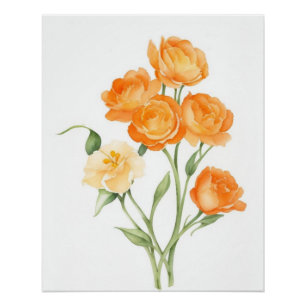 Póster Botanical Watercolor in Orange Tones Wall Art Post