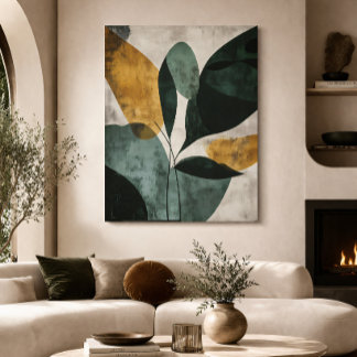 Póster Botánico Abstracto Verde Mostaza Texturizado Minim