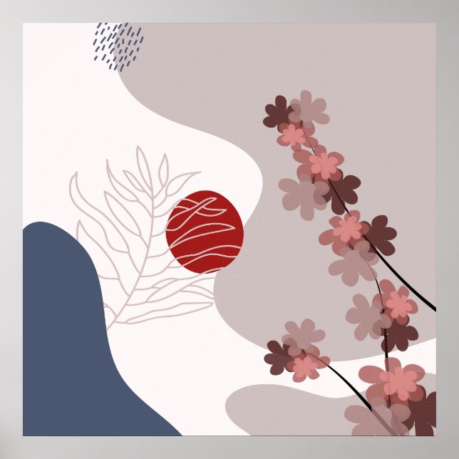 Póster Botánico Boho Azul Magenta (Frente)