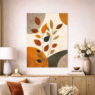 Póster Botánico Boho Hojas Abstractas Tono Tierra Neutro