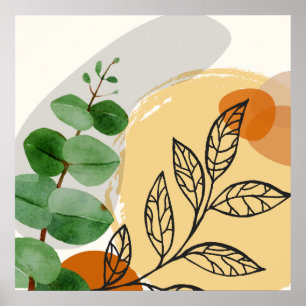 Póster Botánico Boho Verde Naranja
