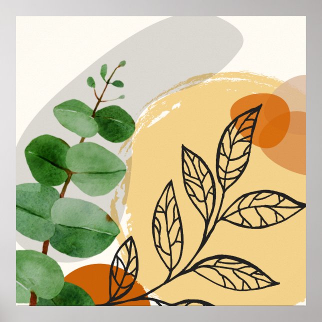 Póster Botánico Boho Verde Naranja (Frente)