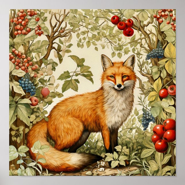Poster Botánico de Arte Animal Fox Woodland (Frente)