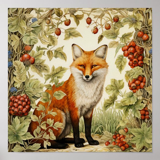 Poster Botánico de Arte Animal Fox Woodland (Frente)