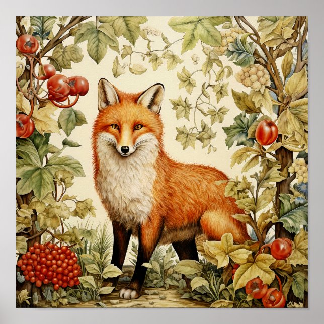 Poster Botánico de Arte Animal Fox Woodland (Frente)