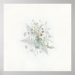 Póster Botánico de Flores Silvestres y Helechos en