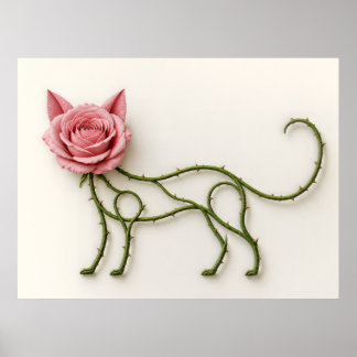 Póster Botánico de Gato Rosa con Vid Thorney