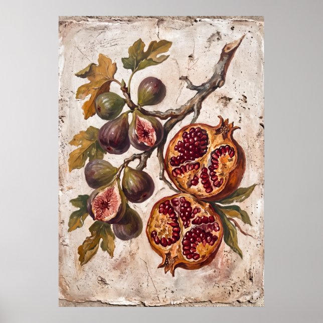 Póster Botánico de Granada Higo Vintage (Frente)