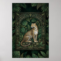 Póster Botánico de Leopardo Boho | Arte de Línea D