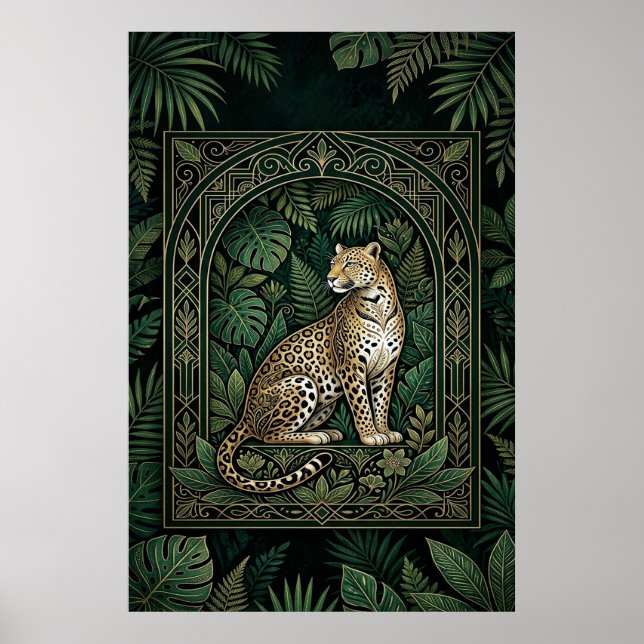 Póster botánico de leopardo boho | Arte de línea d (Frente)