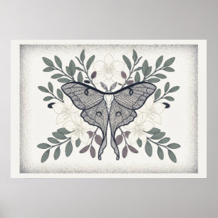 Póster Botánico de Mariposa de Cola Larga y Lirio 